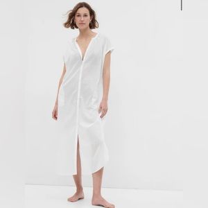 GAP NWT Button Down Voile Dolman Shirtdress - White